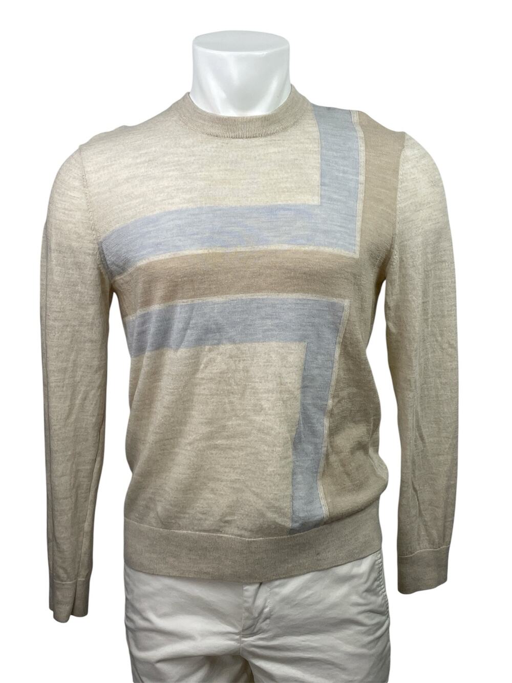 Ted Baker Roika Men's Beige 100% Wool Crewneck Long Sleeve Sweater Top Size M